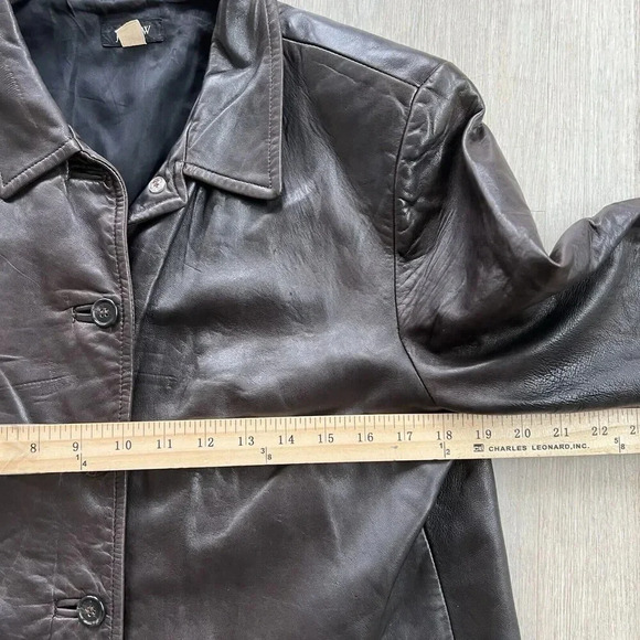 Vintage J. Crew Women's Brown Buttery Leather Button Up Jacket Size L Y2K - Picture 9 of 9